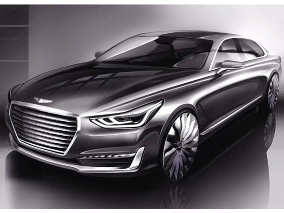 2017 Genesis G90 Flagship Sedan Previewed Kelley Blue Book Offering A First Look At The Model Set To Top Its Recently Announced Genesis Brand Hyundai Released Renderings Of G90 Sedan That Arrives In Showrooms